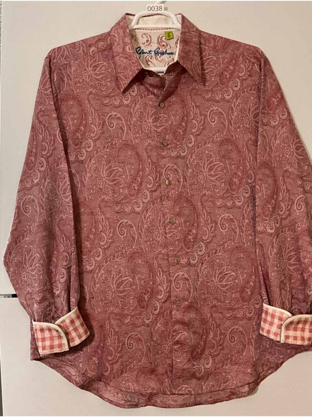 Robert Graham Men's Button Up Shirt Pink Cotton Paisley Flip Cuffs Size XL